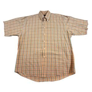 Gitman Bros. Short Sleeve Button Down Shirt Orange Blue Plaid Men’s Sz Lg